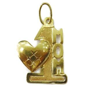 Vintage #1 Mom 14k Yellow Gold Heart Charm Pendant